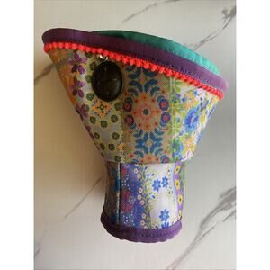 Natural Life Floral Patchwork Boho Pom Fabric Car Cup Holder Organizer Accessory